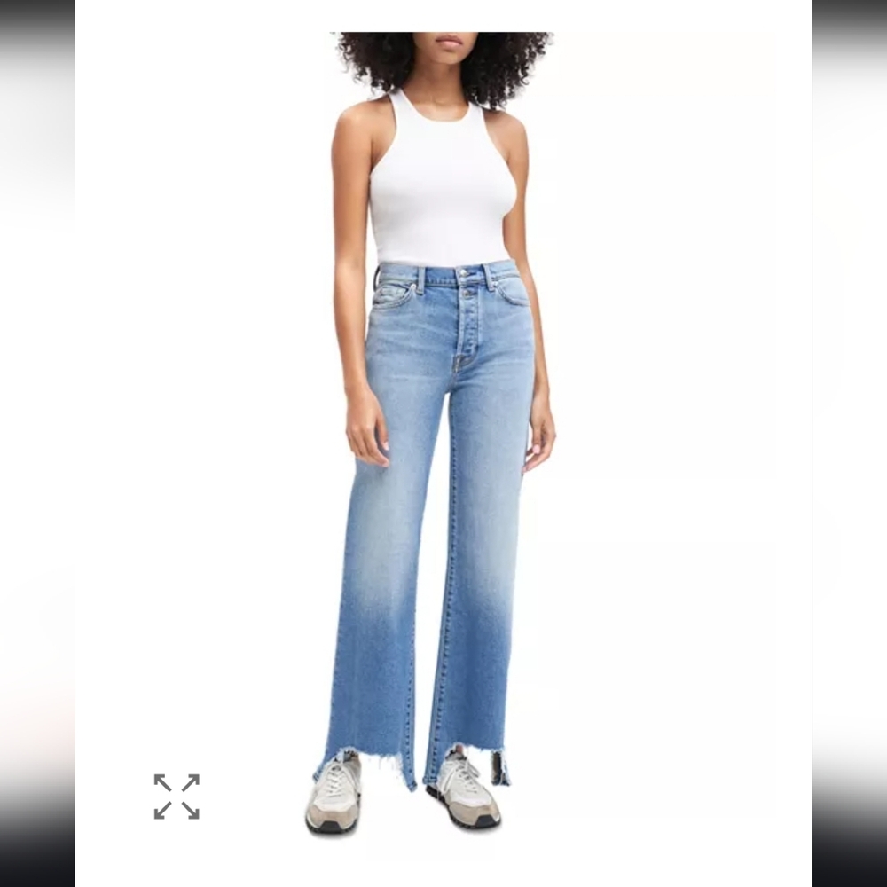 7 For All Mankind Luxe Vintage Light Blue Flare Jeans - Picture 1 of 9